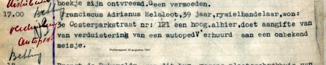 Franciscus Adrianus Helsloot 1906 politierapport 31 augustus 1941