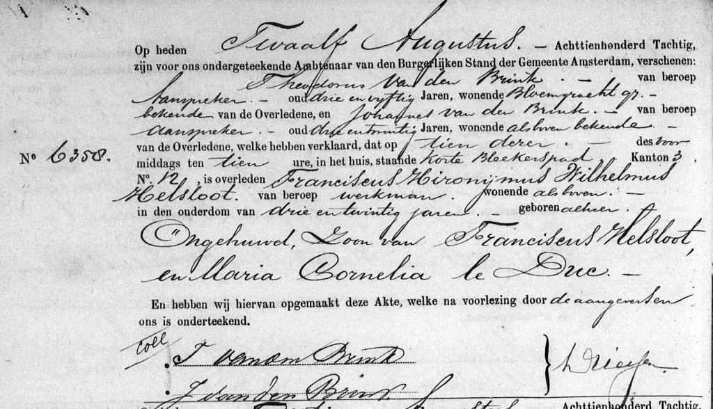 Franciscus Hyronimus Wilhelmus Helsloot 1856 overlijdensakte