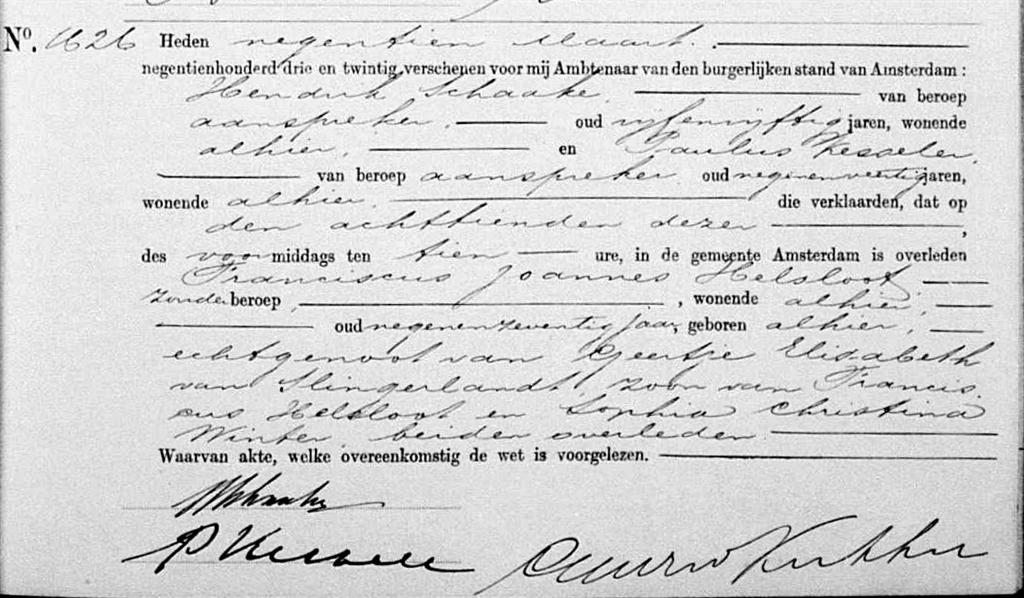 Franciscus Johannes Helsloot 1843 overlijdensakte