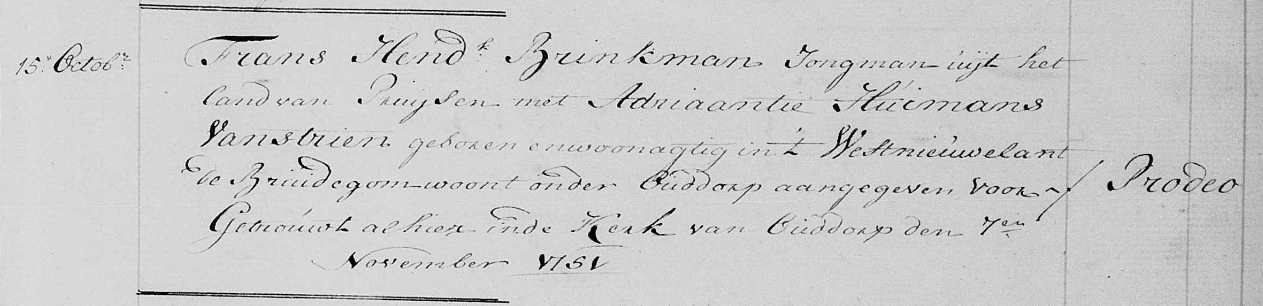 Frans Hendrik Brinkman x Adriaantje Humans van Strien impost op trouwen II