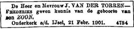 Frans van der Torren 1901 geboorteadvertentie