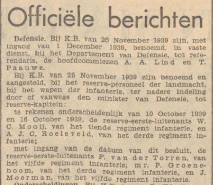 Frans van der Torren 1901 onderscheiding ; Zaans volksblad 30-11-1939