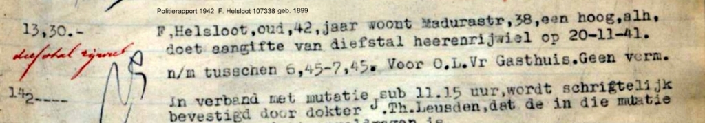 Fredericus Johannes Helsloot 1899 politierapport 1942