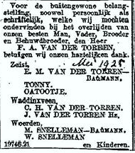 Frederik Adrianus van der Torren 1862 overlijdensadvertentie II