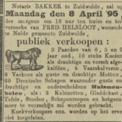 Frederik Helsloot 1829 openbare verkoping ; Meppeler Courant 30-03-1895