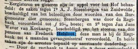 Frederik Helsloot 1829 rechtszaak ; Asser Courant 12-2-1853