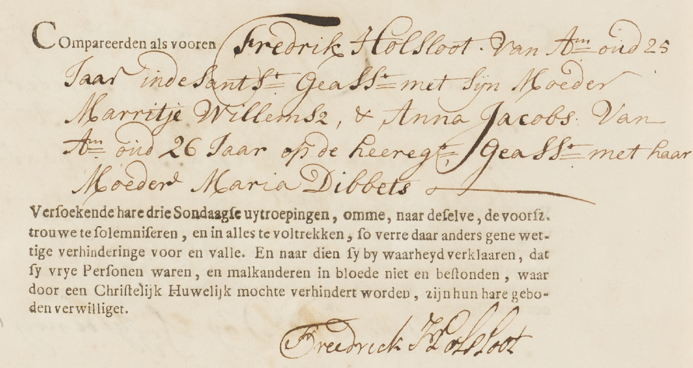 Frederik Holsloot 1714 ondertrouwakte