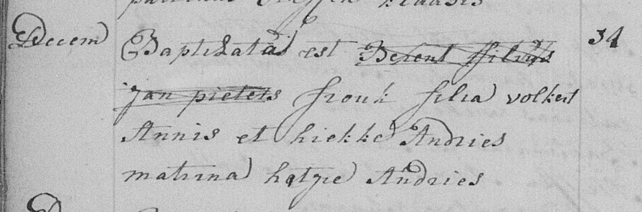 Frouk de Visser 1768 doopboek