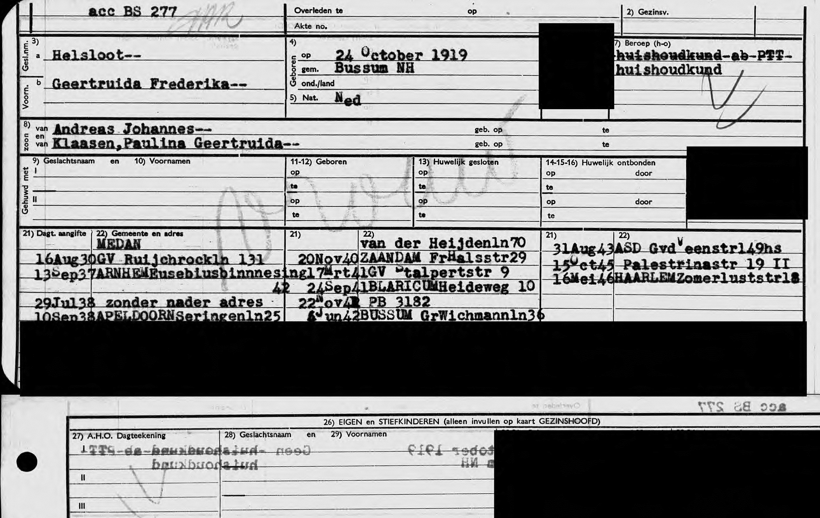 Geertruida Frederika Helsloot 1919 archiefkaart