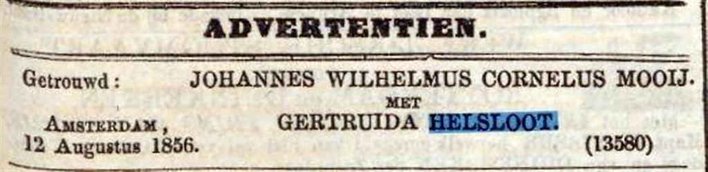 Geertruida Helsloot 1833 huwelijksadvertentie