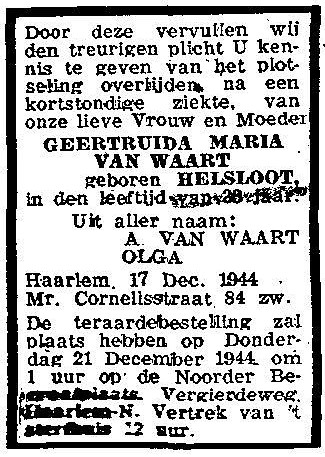 Geertruida Maria Helsloot 1911 overlijdensadvertentie