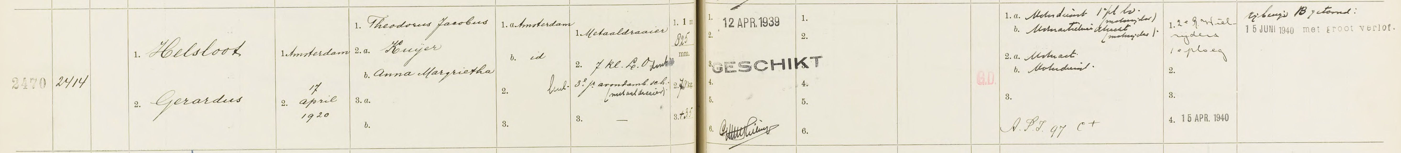 Gerardus Helsloot 1920 militieregister