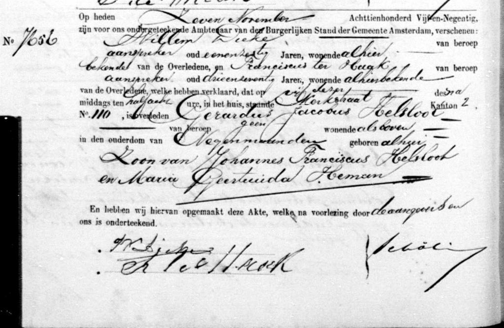 Gerardus Jacobus Helsloot 1895 overlijdensakte