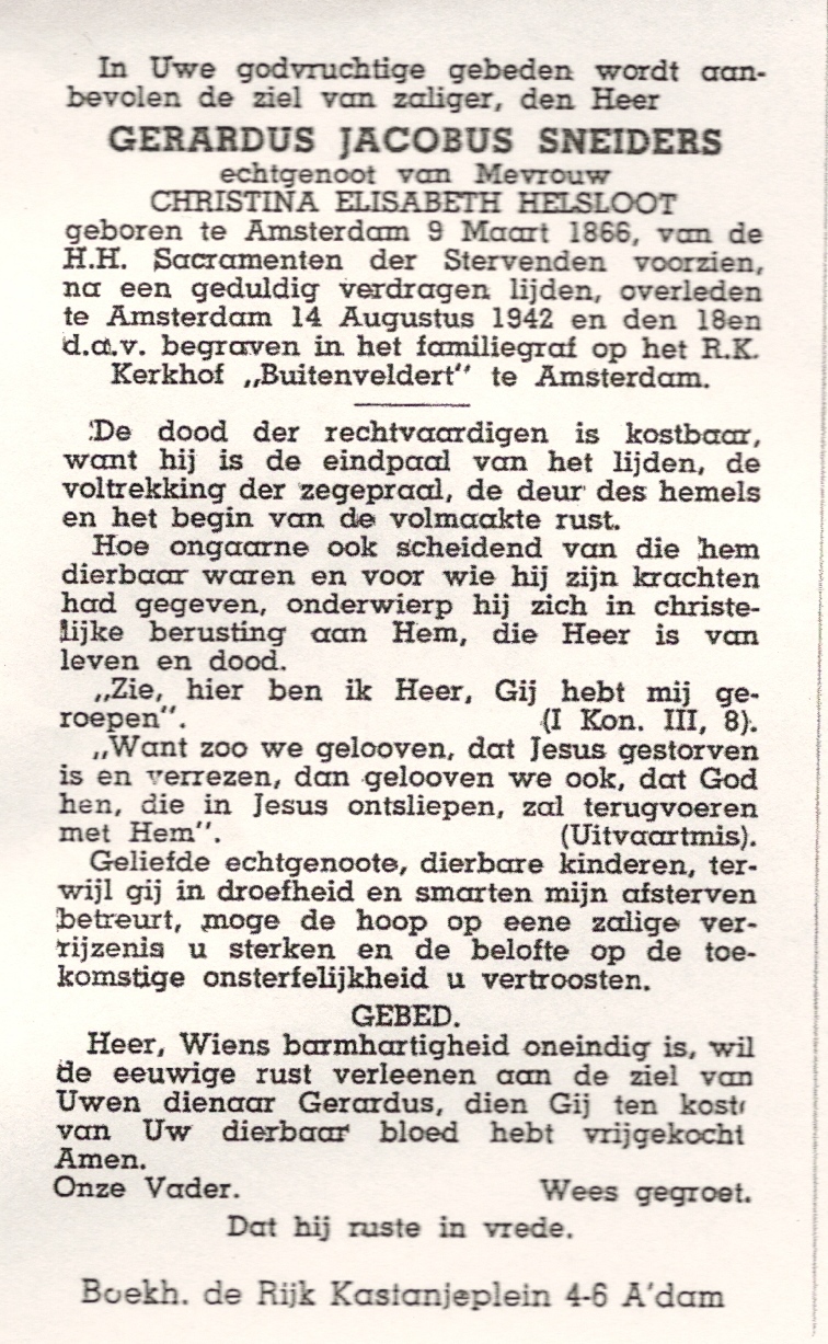 Gerardus Jacobus Sneiders bidprentje II