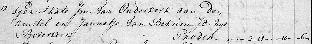 Gerardus Jansz Kaatee x Johanna van Bekum ondertrouwboek