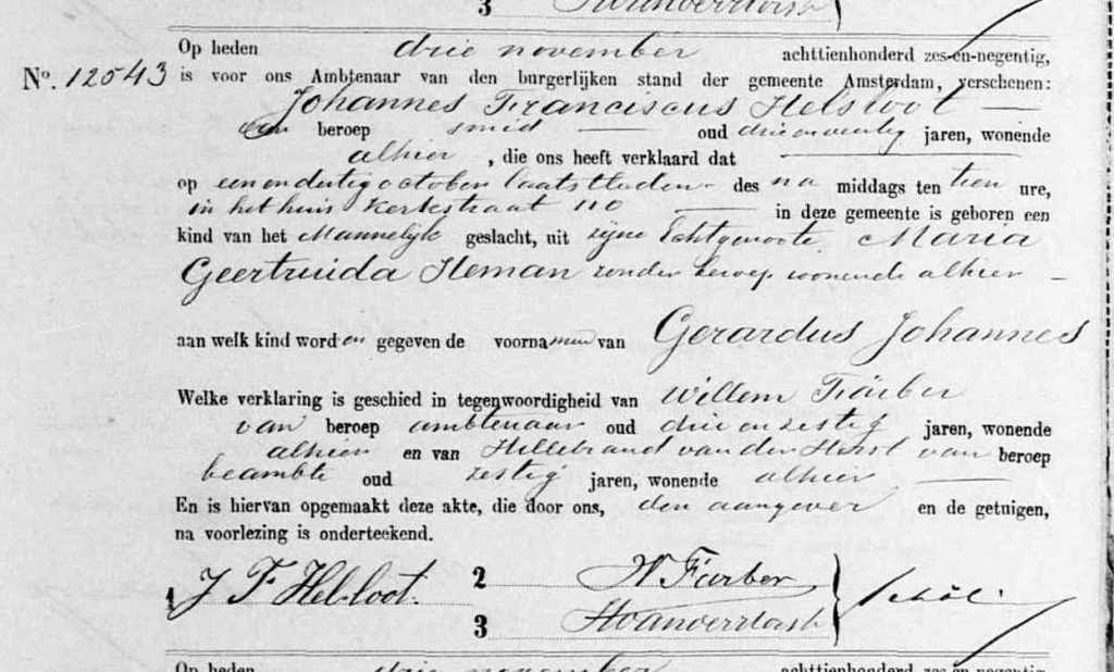 Gerardus Johannes Helsloot 1896 geboorteakte