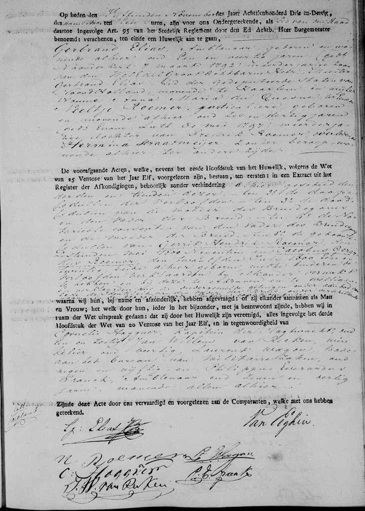 Gerbrand Elias x Neeltje Roemer huwelijksakte
