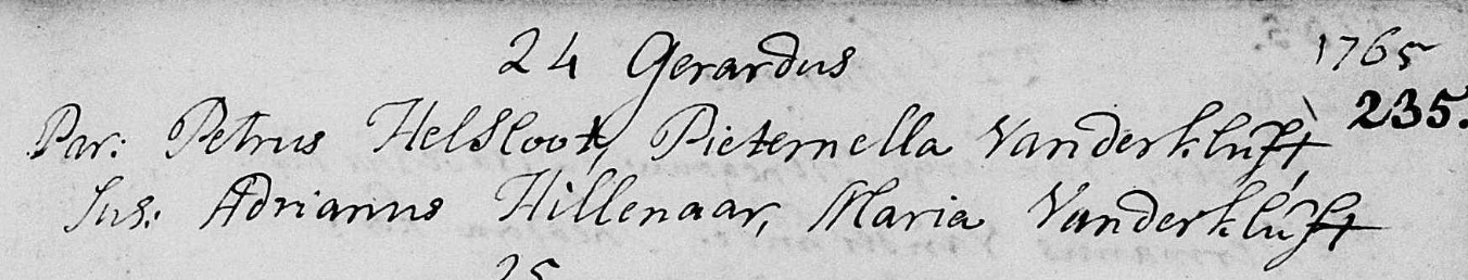 Gerhardus Helsloot 1765 doopboek
