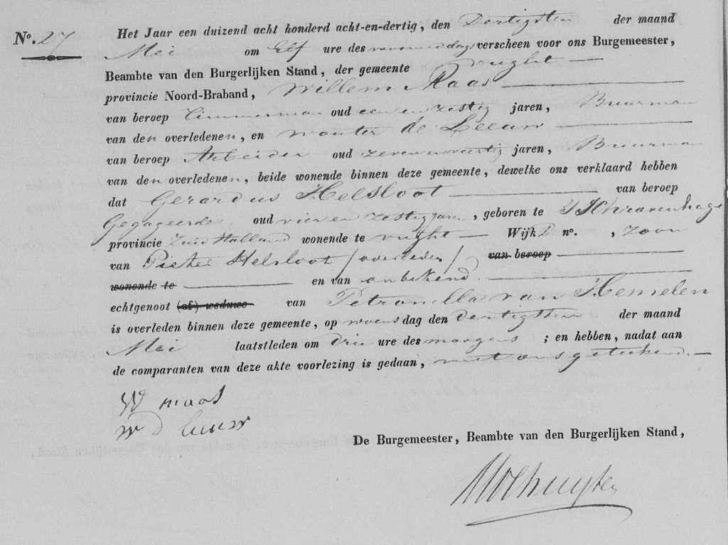 Gerhardus Helsloot 1765 overlijdensakte
