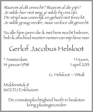 Gerlof Jacobus Helsloot 1938 overlijdensadvertentie
