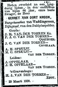 Gerret van Dort Kroon overlijdensadvertentie II
