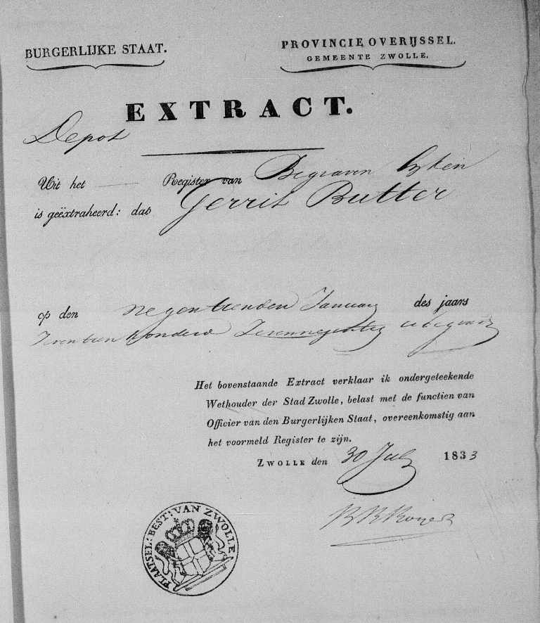 Gerrit Buiter overlijdensextract