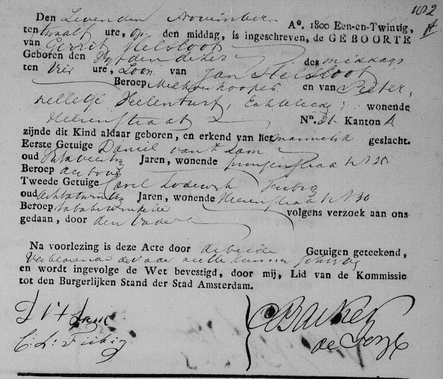 Gerrit Helsloot 5 november 1821 geboorteakte