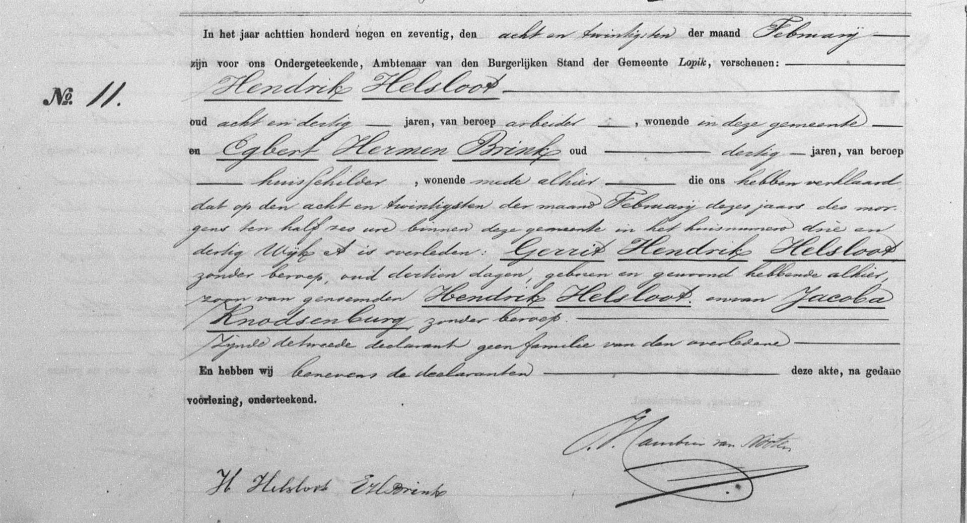 Gerrit Hendrik Helsloot 1879 overlijdensakte