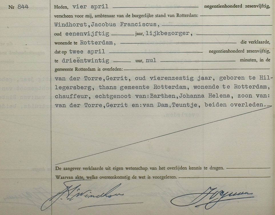 Gerrit van der Torre 1892 overlijdensakte