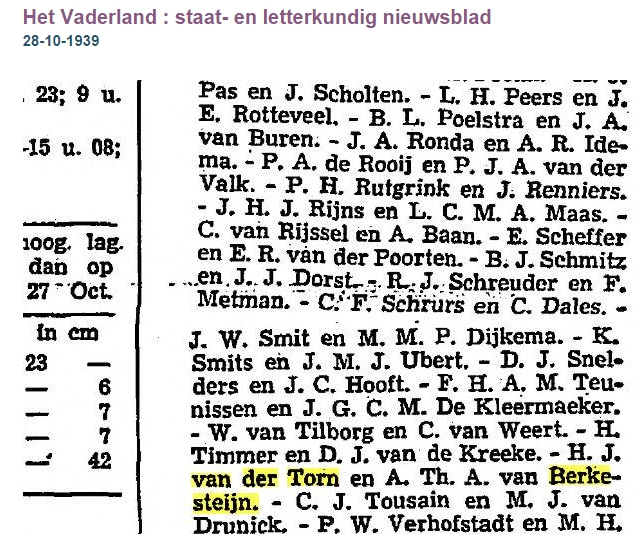 H.J. van der Torn x Aaltje Theodora Amelia van Berkesteijn huwelijksafkondiging