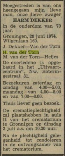 Harm Dekker overlijdensadverentie