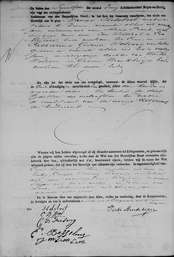 Harmanus Helsloot 1799 huwelijksakte 1839