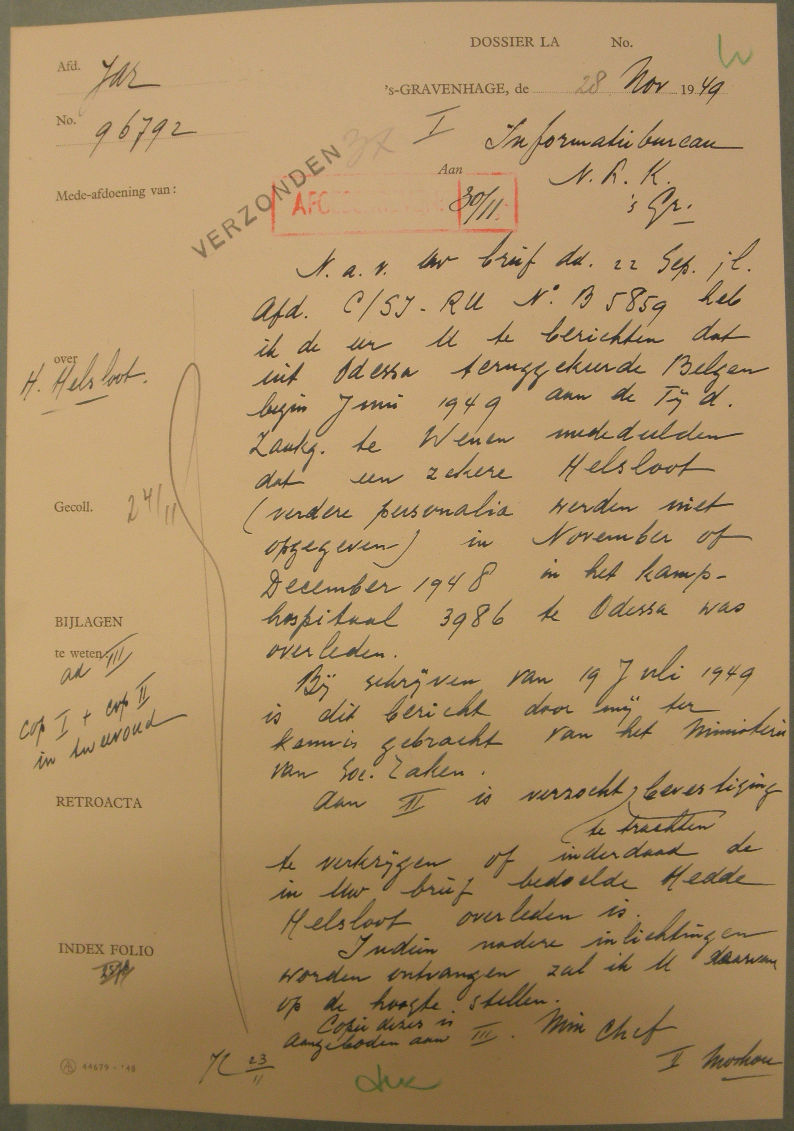 Hedde Helsloot 1920 opsporing en vermissing van krijgsgevangenen XIII