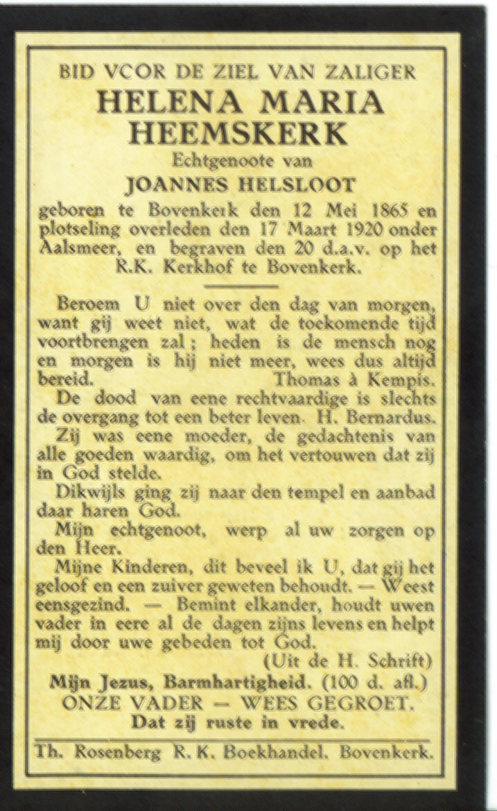 Helena Maria Heemskerk bidprentje