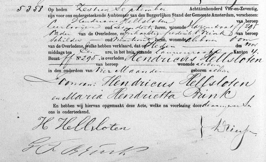 Hendricus Hellsloten 1874 overlijdensakte