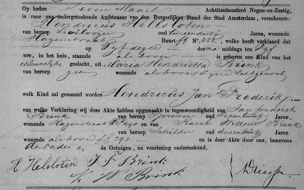 Hendricus Jan Frederik Hellsloten 1869 geboorteakte