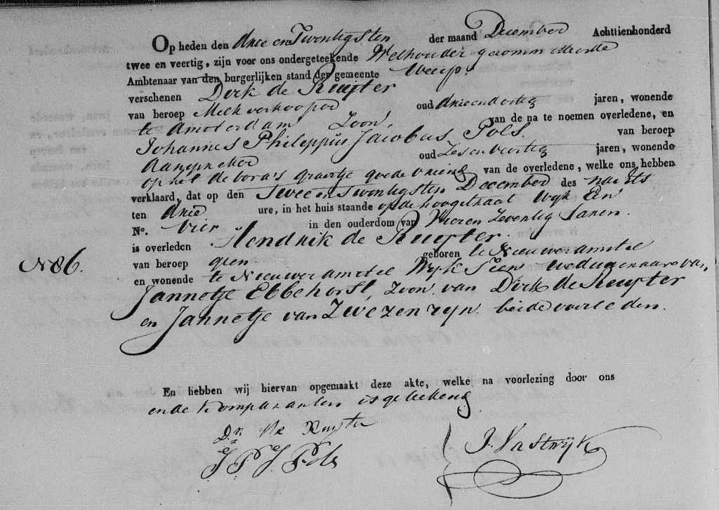 Hendrik de Ruijter overlijdensakte