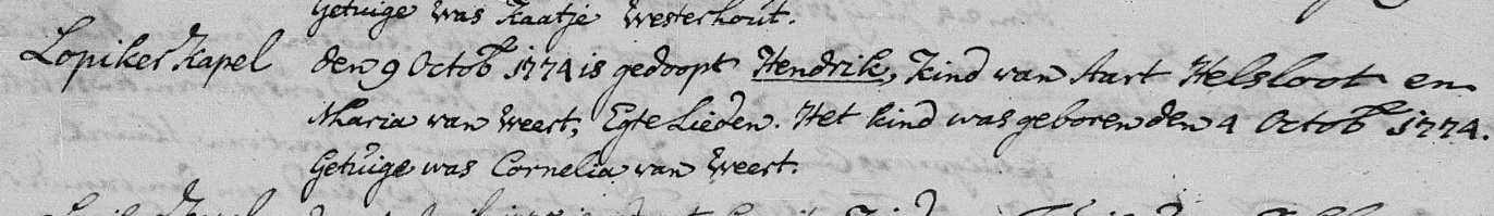 Hendrik Helsloot 1774 doopboek