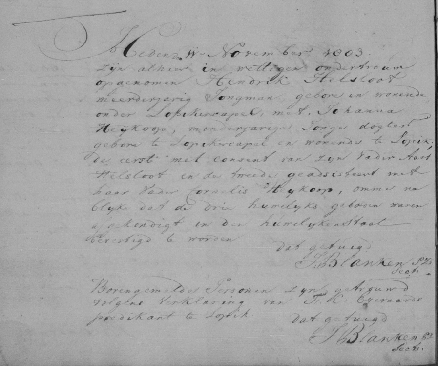Hendrik Helsloot 1774 ondertrouwboek