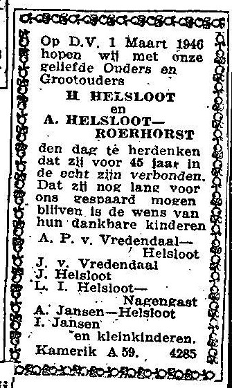 Hendrik Jan Helsloot 1880 trouwjubileumadvertentie