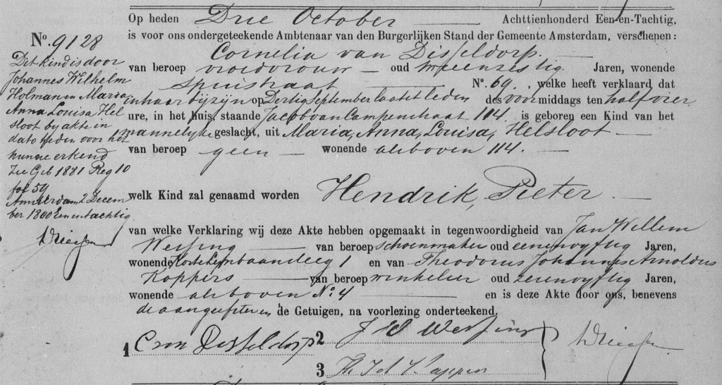 Hendrik Pieter Holman 1881 geboorteakte
