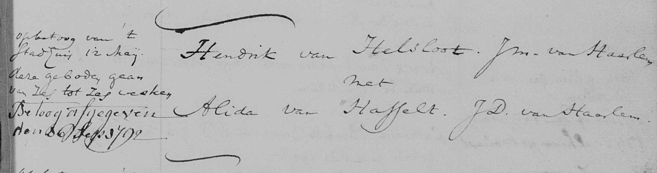 Hendrik van Helsloot 1766 ondertrouwboek 1792