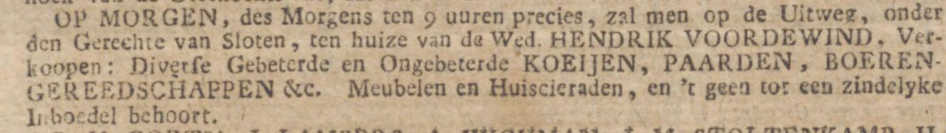 Hendrik Voordewind Diemer- of Watergraafs-meersche courant 07-04-1783