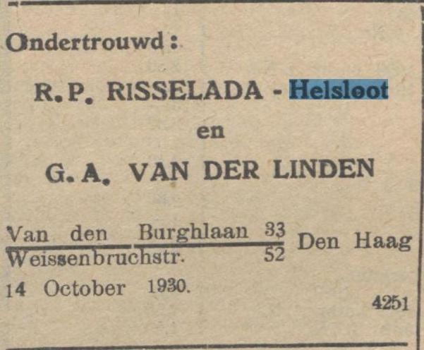 Hendrika Paulina Helsloot 1898 ondertrouwadvertentie