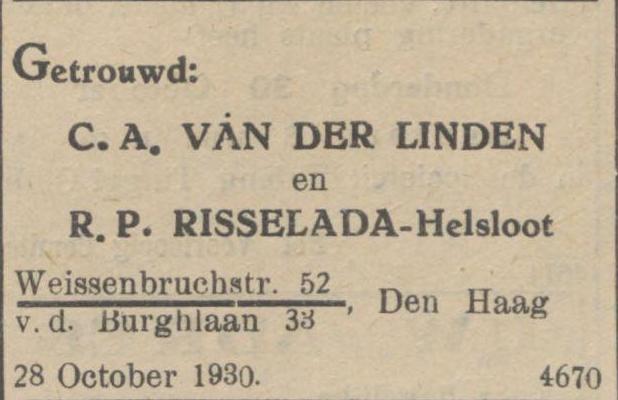 Hendrika Paulina Helsloot 1898 trouwadvertentie