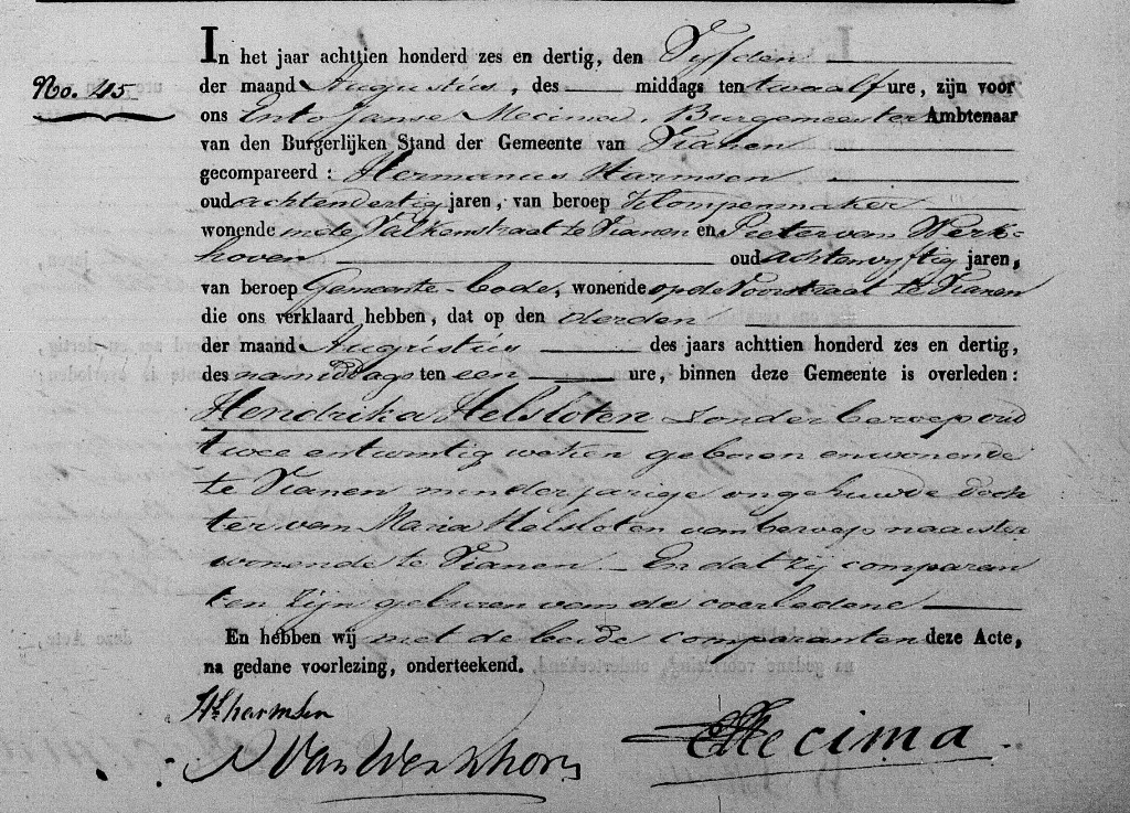 Hendrika van Helsloten 1836 overlijdensakte