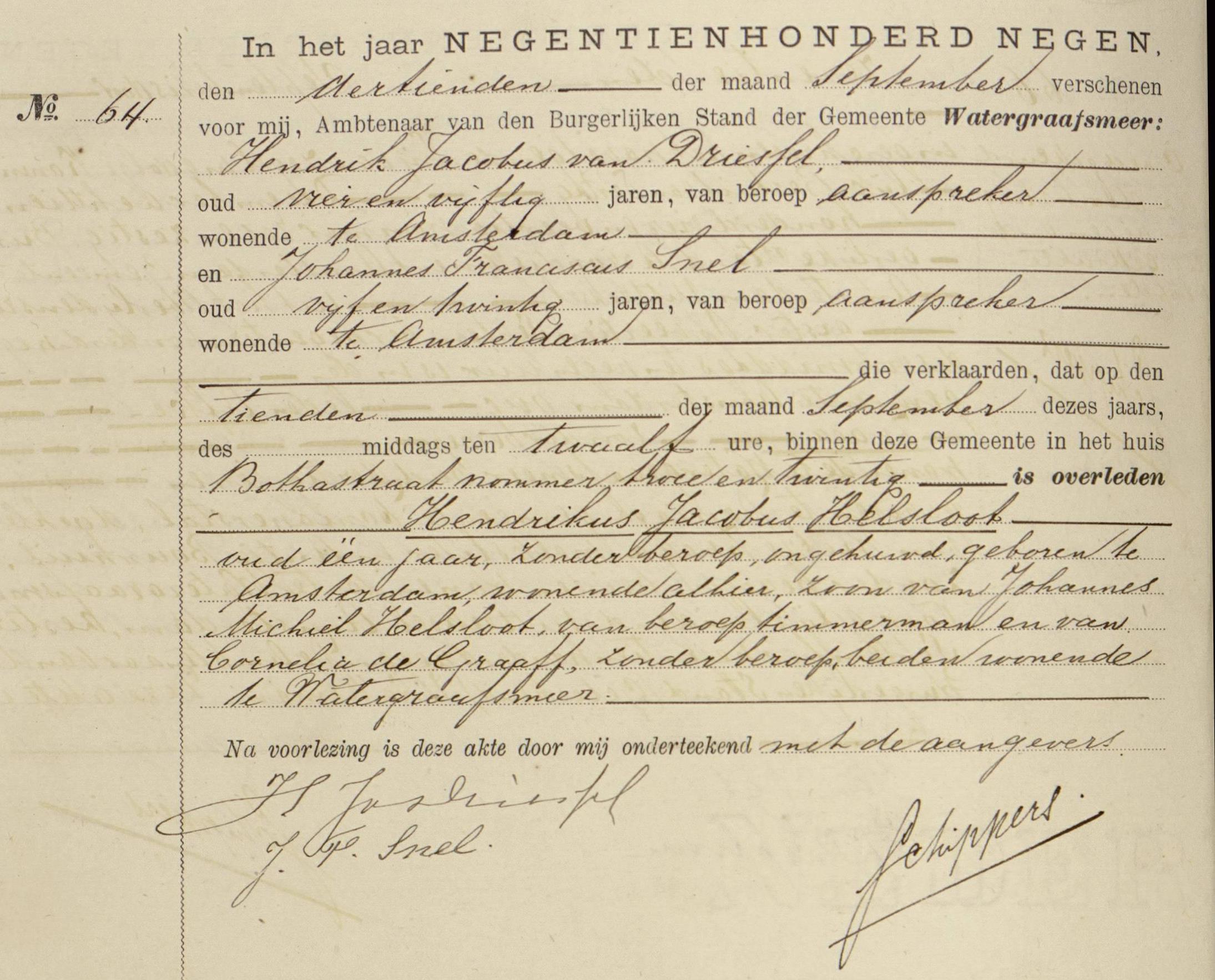 Hendrikus Jacobus Helsloot 1907 overlijdensakte
