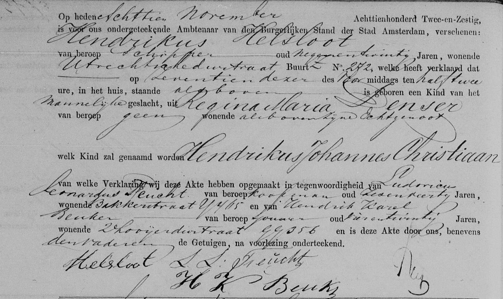 Hendrikus Johannes Christianus Helsloot 1862 geboorteakte