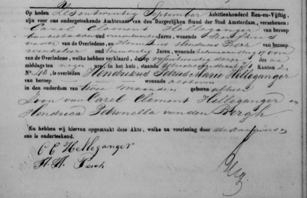 Hendrikus Petrus Marie Helleganger 1851 overlijdensakte