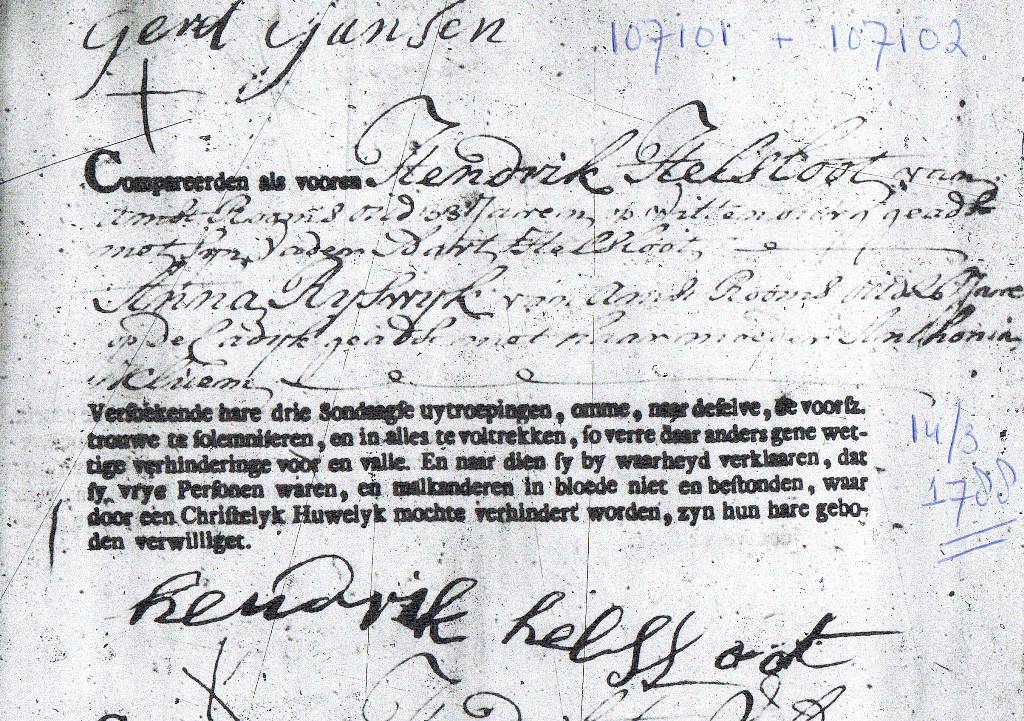 Henricus Helsloot 1756 huwelijksakte